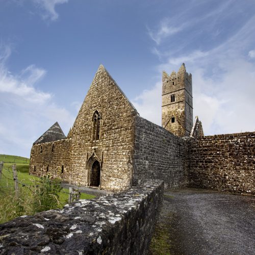 A low angle shot of a rosserk friary lecarrow in ireland